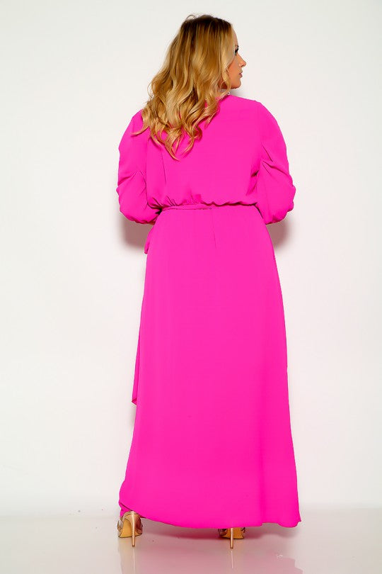 slim fit dress slacks Women Plus Size Solid Pink Dobby Weave Square Neck Thigh-High Slit Fit &  Flare Maxi Dress