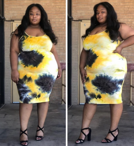 Black and Yellow Plus Size Tie Dye Dress