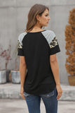 Black Striped Leopard Print Short Sleeve T-shirt