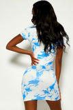 Blue & White Tie Dye Short Sleeve Party Dress