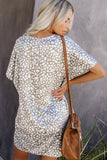 V-Neck Half Sleeve Leopard Casual T Shirt Dress with Pockets