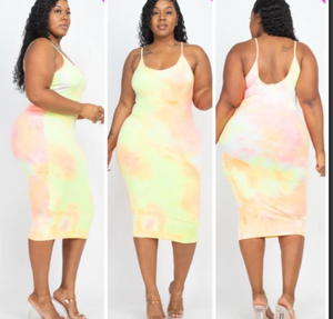 Neon Orange and Yellow Plus Size Tie Dye Dress