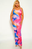 Blue Orange Ruched Sleeveless Plus Size Jumpsuit