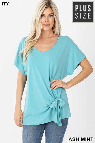 Ash mint plus size front tie top