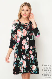 Black and pink floral dress