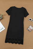 Black Short Sleeve Lace Trim Bodycon Mini Dress