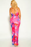 Blue Orange Ruched Sleeveless Plus Size Jumpsuit