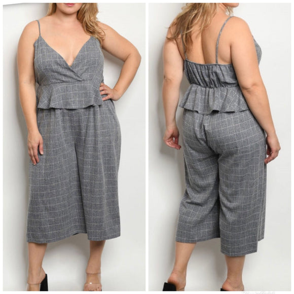 Navy and Gray Plaid Plus Size Romper