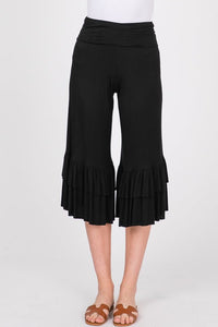 Black cotton ruffled bottom capris