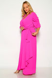 Fuchsia Quarter Sleeve Flowy Plus Size Maxi Dress