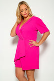 Fuchsia Short Sleeve Draped Plus Size Dressy Romper