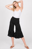 Black cotton ruffled bottom capris