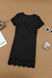 Black Short Sleeve Lace Trim Bodycon Mini Dress