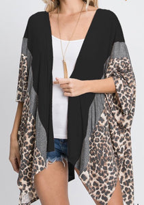 Curvy leopard print and solids draped cardigan