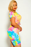 Fuchsia Yellow and Tie Dye Plus Size Two Piece Outfit