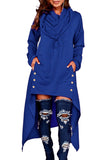 Blue Asymmetric Hem Hooded Dress