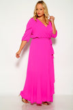 Fuchsia Quarter Sleeve Flowy Plus Size Maxi Dress