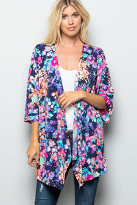 Navy and bright florals kimono cardigan