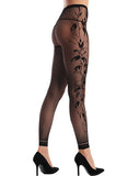 Black Fishnet Footless Panty Hose with Floral Detail