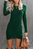 Green Long Sleeve Wrap Hem Mini Dress