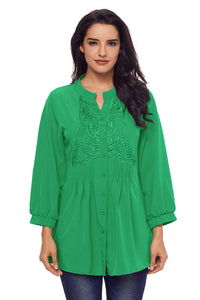 Green Lace Front Blouse