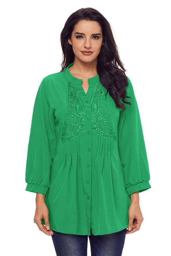 Green Lace Front Blouse