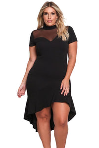 Black High Lo Hem Dress with Sheer Insert