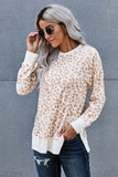 Leopard Print Loose Fit Side Slit Sweatshirt