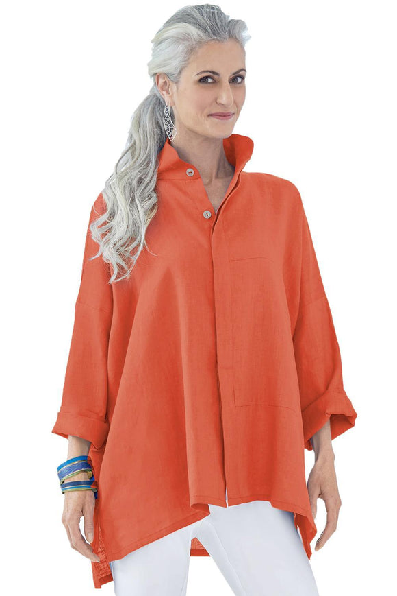 Orange Stand Collar Button Front Blouse