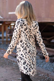 White Leopard Long Sleeve Pocketed Mini Dress