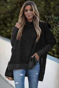 Black Turtleneck Bat Sleeve Tunic Top w Side Slit