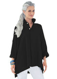 Black Stand Collar Button Front Blouse