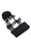 Black and White Buffalo Plaid Beanie with Pom