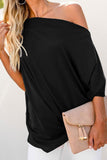 Black Off-The-Shoulder Slash Neck Casual Loose Fitting Top