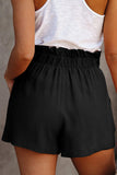 Black Ruffled Tied Waist Solid Shorts