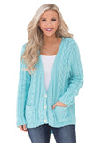 Blue Button Front Cable Sweater Cardigan