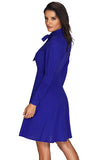 Long Sleeve Tie Neck Royal Blue Dress