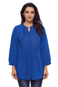 Blue Lace Front Blouse