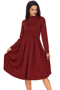 Burgundy High Neck Skater Dress