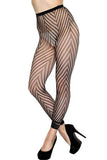 Black Fishnet Footless Panty Hose with Chevron Detail