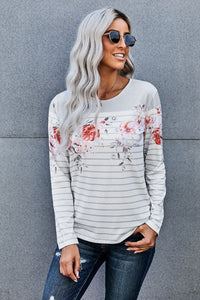 Floral Striped Long Sleeve Top