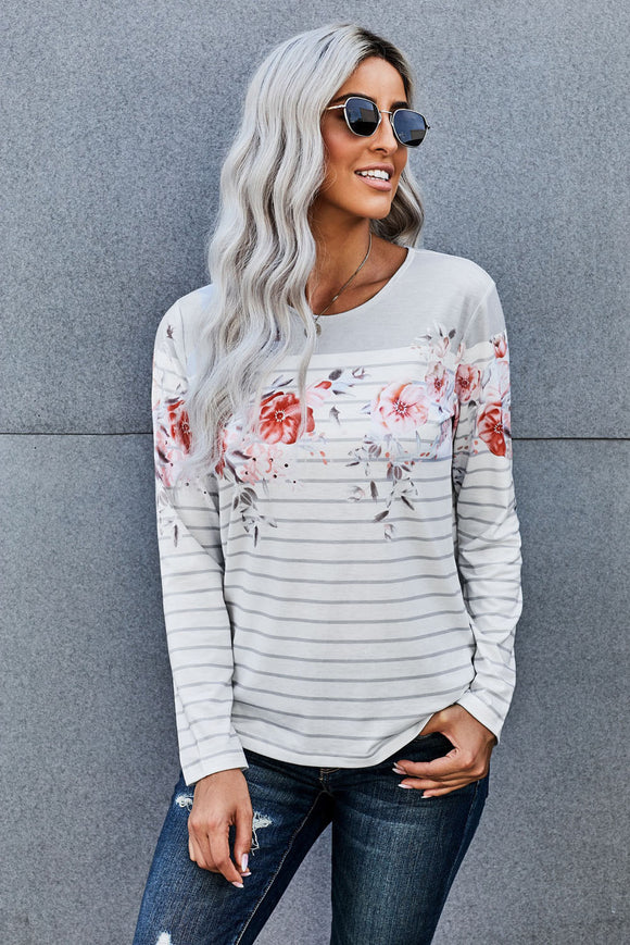 Floral Striped Long Sleeve Top