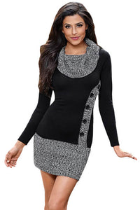 Black and Gray Buttonfront Sweater Dress