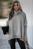 Gray Turtleneck Bat Sleeve Tunic Top w Side Slit