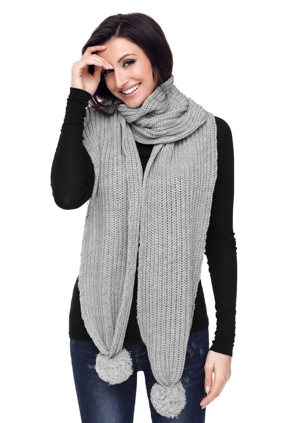 Gray Pom Pom Knit Scarf