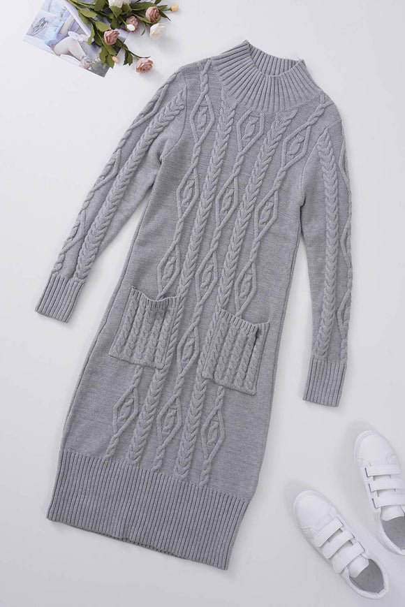 Gray High Neck Sweater Dress