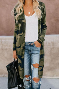 Green Print Long Camo Cardigan