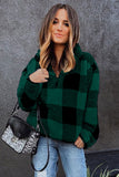 Green and Black Checkered Half-Zip Pullover