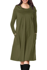 Olive Green Cowl Neck Dress