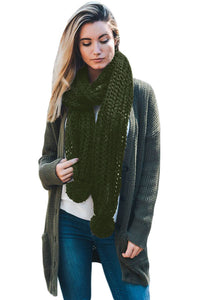 Dark Green Pom Pom Knit Scarf